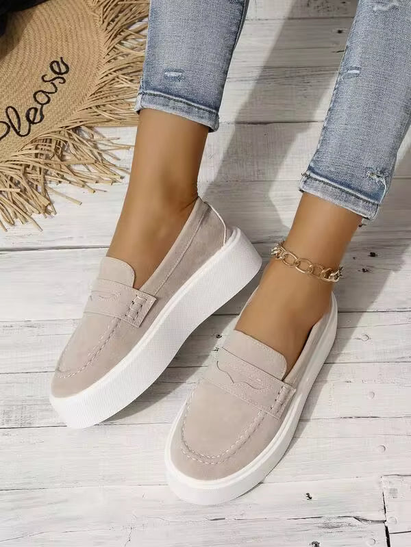 Fall/Winter Women Fashion Plus Size Comfortable Loafers With Platform, Slip-On Khaki Casual Sports Shoes,Sneakers For Women
