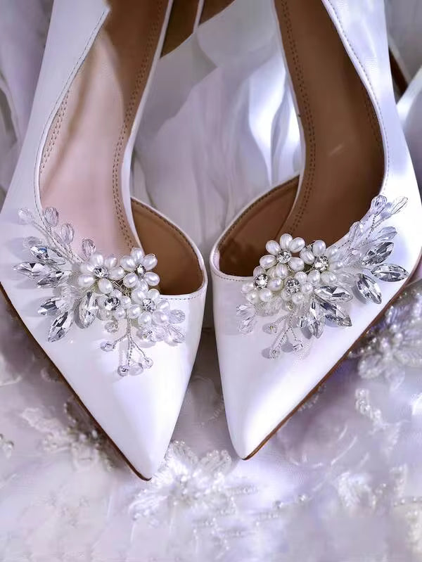 1pc Elegant Pearl Flower Crystal Detachable Shoe Clip, European And American Personalized Rhinestone Bridal Gown Shoe Decor