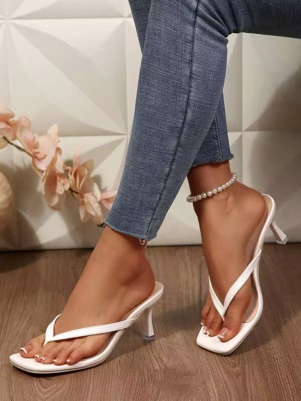Women's Square Toe Kitten Heel Casual Shoes Slides Sandals Flip Flops For Summer Casual Evening Parties Weddings Heels